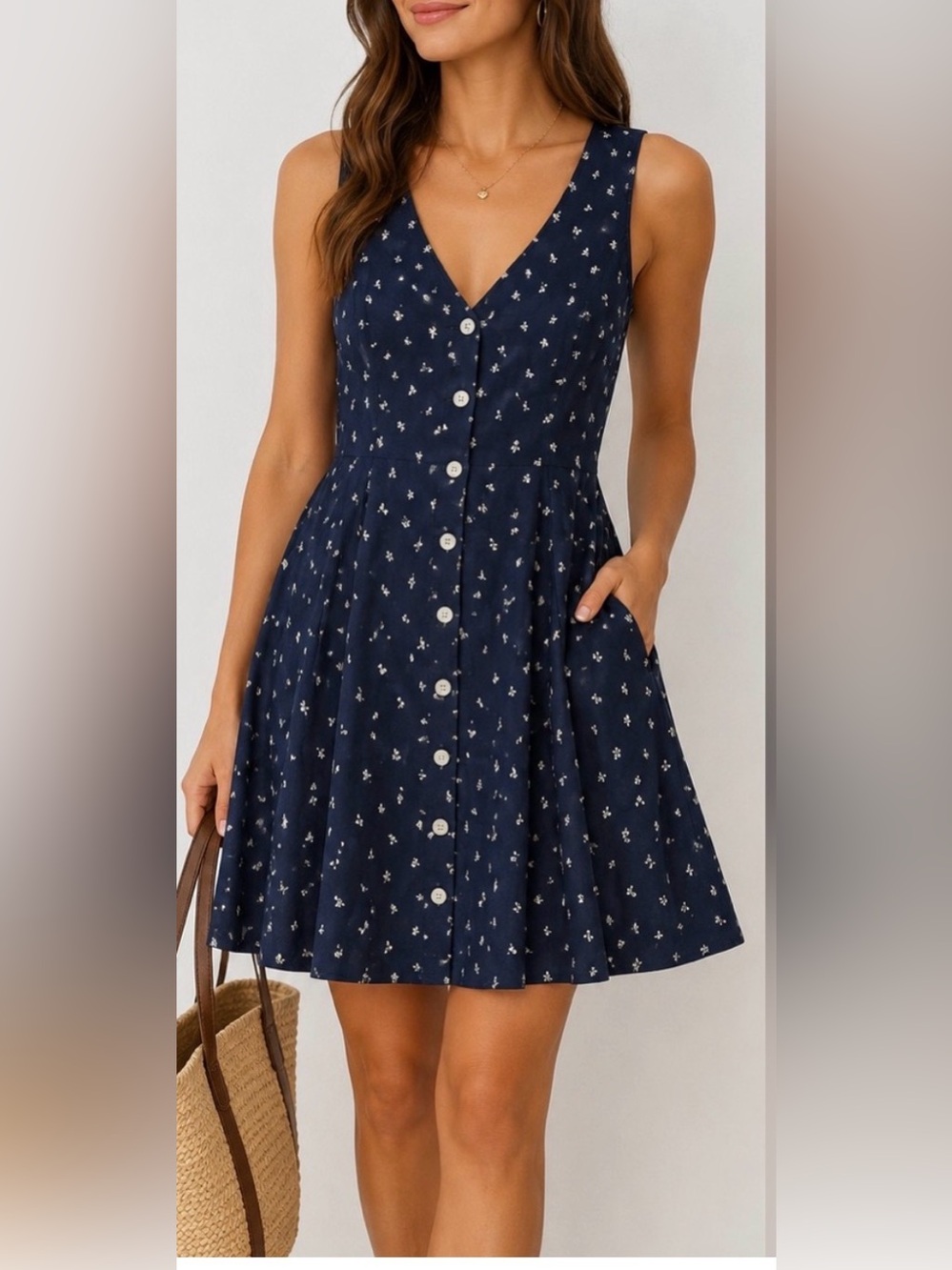 Universal Thread Navy Floral Button-Front Mini Dress
